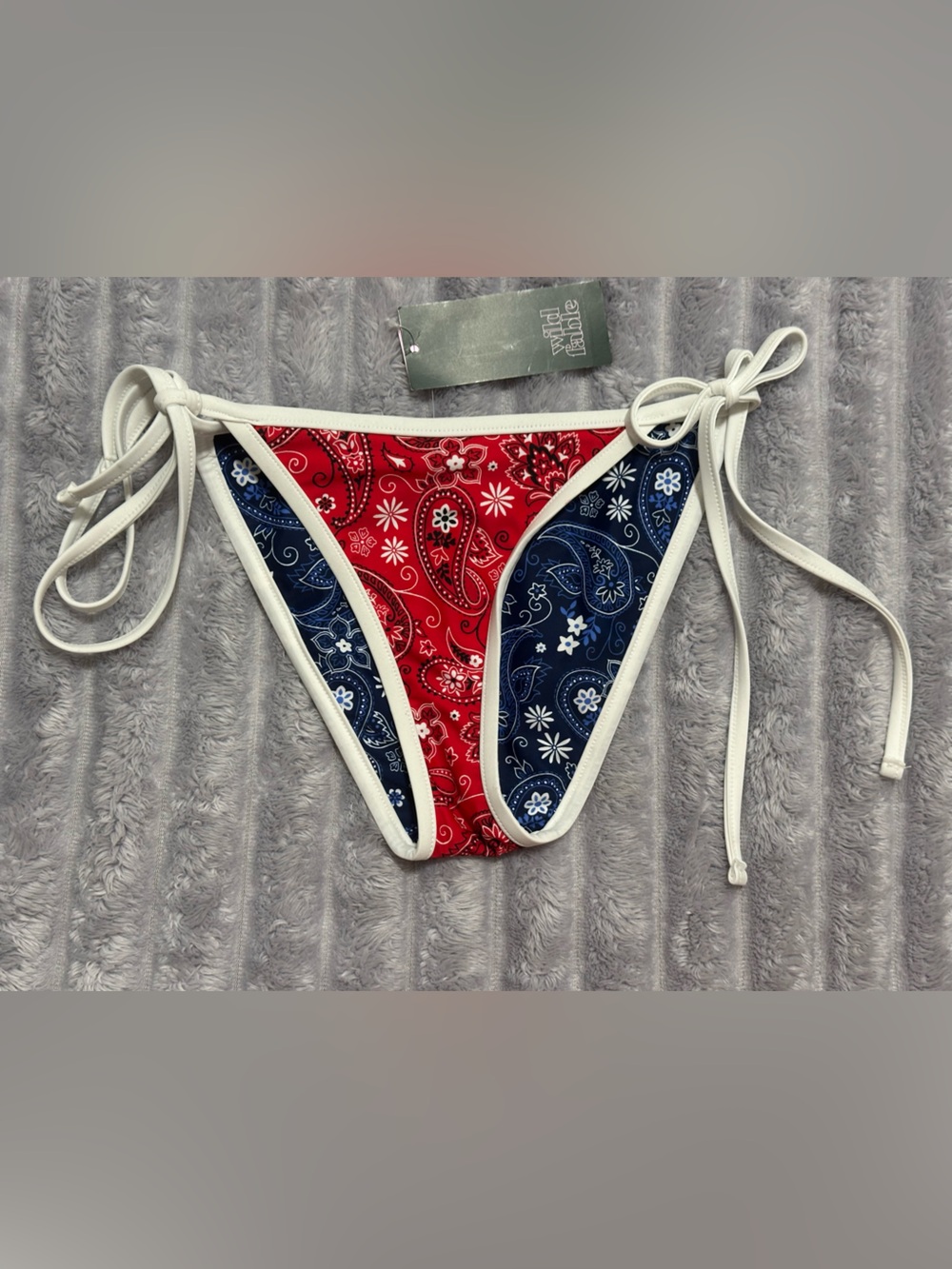 wild fable Red & Navy Paisley Tie-Side Bikini Bottom